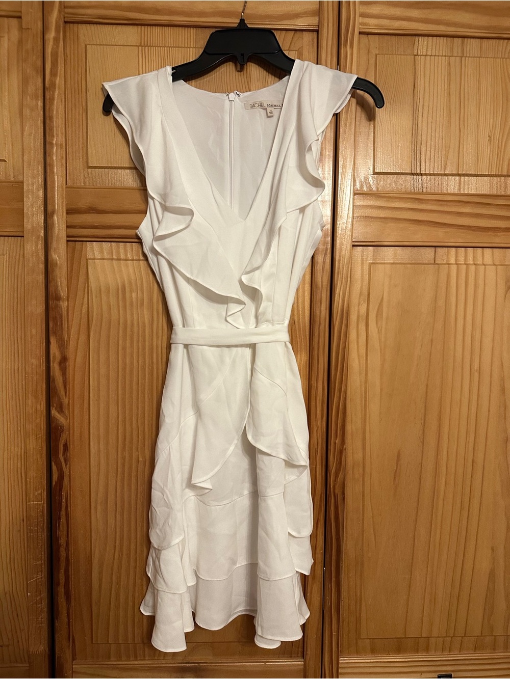 RACHEL Rachel Roy White Ruffle Wrap-Style Dress